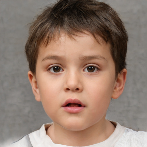 Neutral white child male with short  brown hair and brown eyes