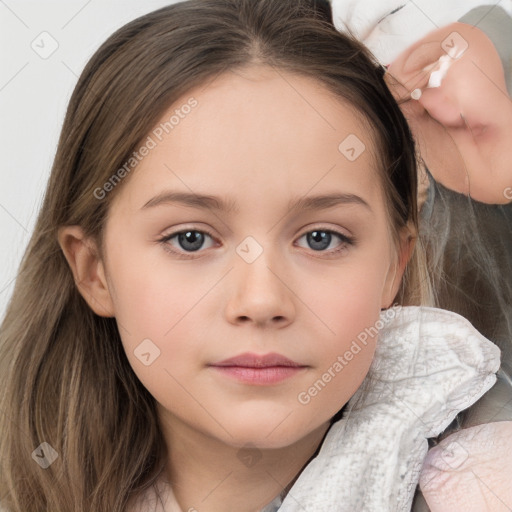 Neutral white child female with medium  brown hair and brown eyes