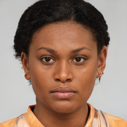 Neutral latino young-adult female with short  brown hair and brown eyes