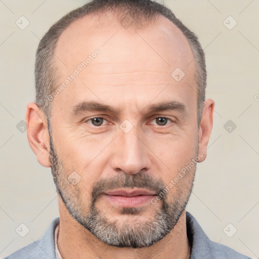 Neutral white adult male with short  brown hair and brown eyes