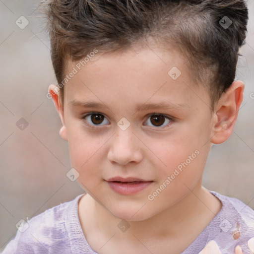 Joyful white child male with short  brown hair and brown eyes