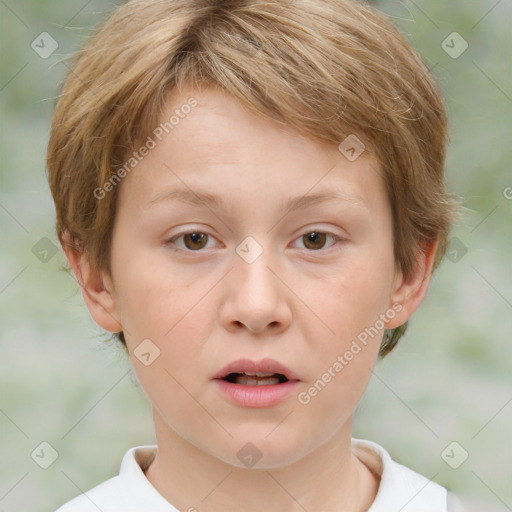 Neutral white child female with short  brown hair and brown eyes