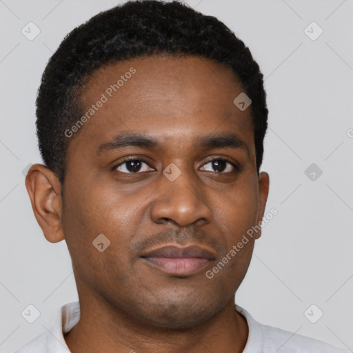 Neutral black young-adult male with short  brown hair and brown eyes