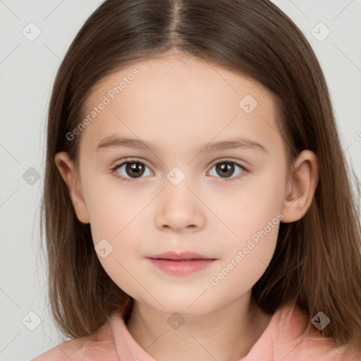 Neutral white child female with long  brown hair and brown eyes