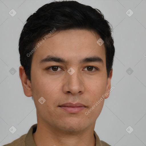 Neutral asian young-adult male with short  brown hair and brown eyes