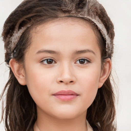 Neutral white child female with long  brown hair and brown eyes