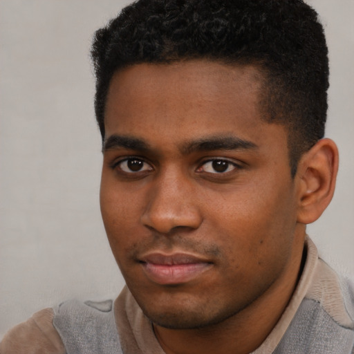 Neutral black young-adult male with short  brown hair and brown eyes