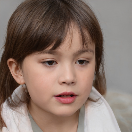 Neutral white child female with medium  brown hair and brown eyes