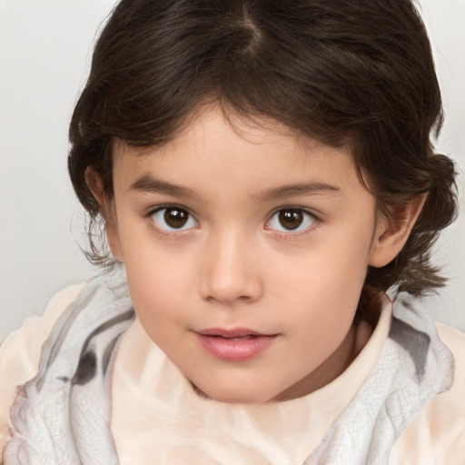 Neutral white child female with medium  brown hair and brown eyes