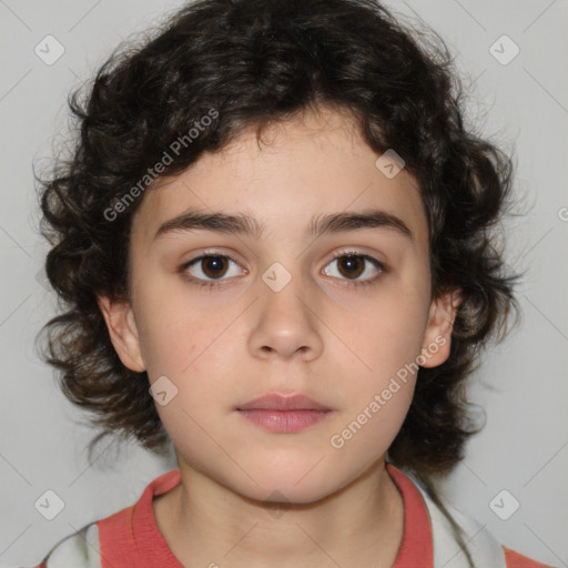 Neutral white child female with medium  brown hair and brown eyes