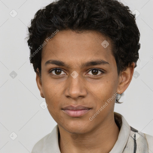 Neutral latino young-adult male with short  brown hair and brown eyes