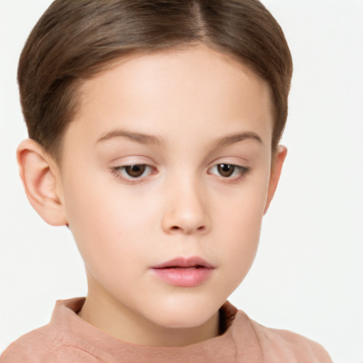 Neutral white child female with short  brown hair and brown eyes