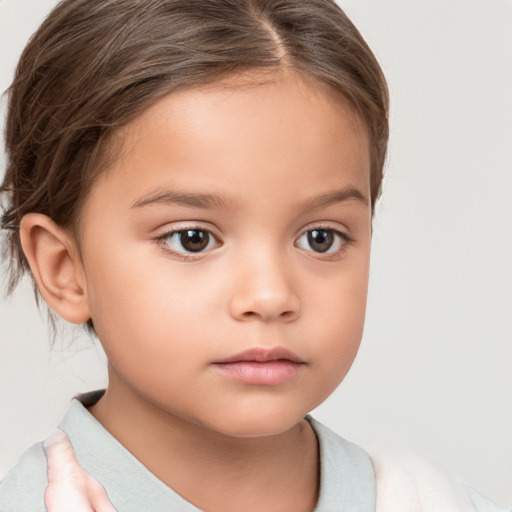 Neutral white child female with short  brown hair and brown eyes