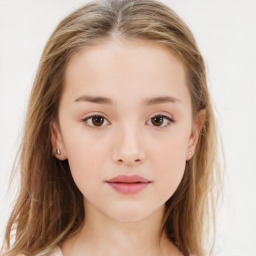 Neutral white child female with long  brown hair and brown eyes