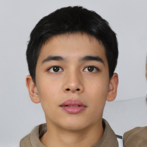 Neutral asian young-adult male with short  brown hair and brown eyes