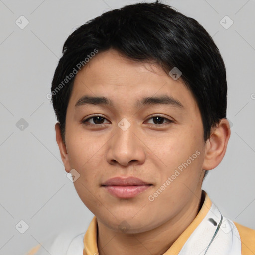 Neutral asian young-adult male with short  black hair and brown eyes