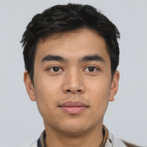 Neutral asian young-adult male with short  black hair and brown eyes