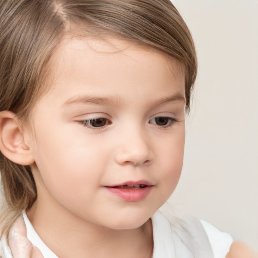 Neutral white child female with medium  brown hair and brown eyes