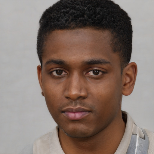Neutral black young-adult male with short  brown hair and brown eyes