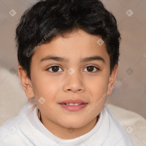 Joyful white child male with short  brown hair and brown eyes