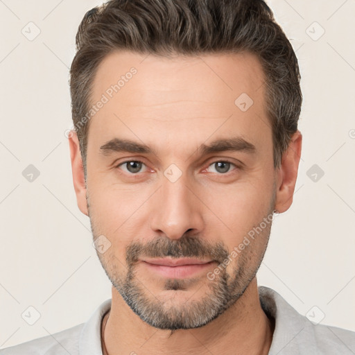 Neutral white adult male with short  brown hair and brown eyes