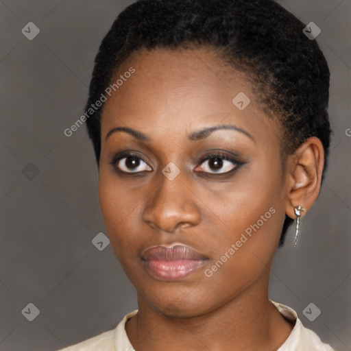 Neutral black young-adult female with short  brown hair and brown eyes