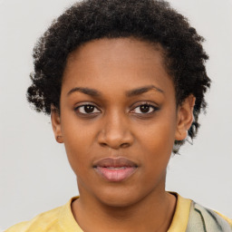 Neutral black young-adult female with short  brown hair and brown eyes