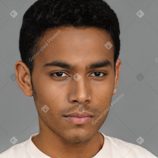 Neutral latino young-adult male with short  brown hair and brown eyes