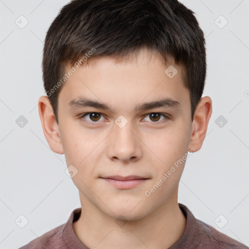 Neutral white child male with short  brown hair and brown eyes