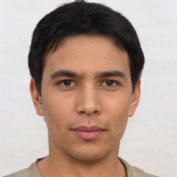 Neutral asian young-adult male with short  brown hair and brown eyes