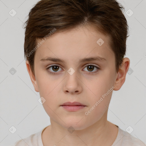 Neutral white child female with short  brown hair and brown eyes