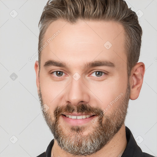 Neutral white adult male with short  brown hair and brown eyes