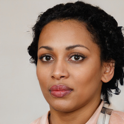 Neutral black young-adult female with medium  black hair and brown eyes