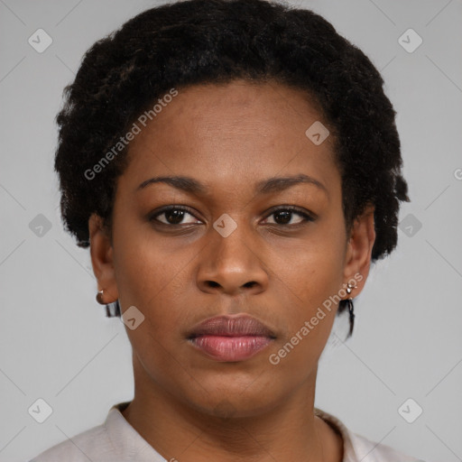 Neutral black young-adult female with short  brown hair and brown eyes