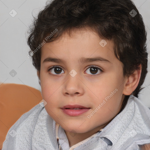 Joyful white child male with short  brown hair and brown eyes