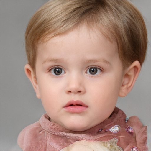 Neutral white child female with short  brown hair and grey eyes