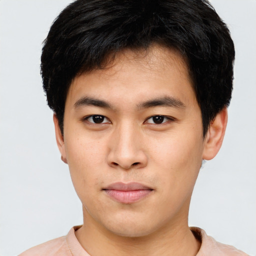 Neutral asian young-adult male with short  brown hair and brown eyes