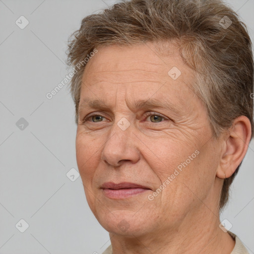 Joyful white middle-aged male with short  brown hair and brown eyes