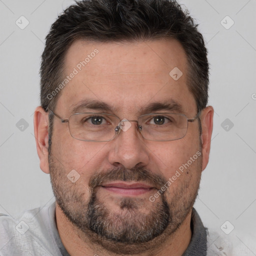 Neutral white adult male with short  brown hair and brown eyes