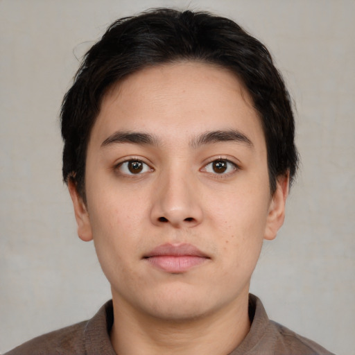 Neutral asian young-adult male with short  brown hair and brown eyes