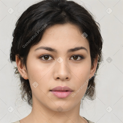 Neutral asian young-adult female with medium  brown hair and brown eyes