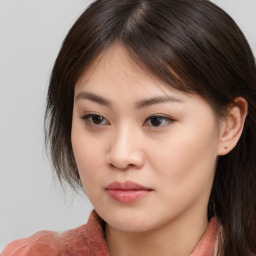 Neutral asian young-adult female with medium  brown hair and brown eyes