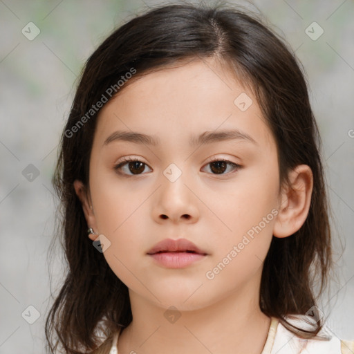 Neutral white child female with medium  brown hair and brown eyes