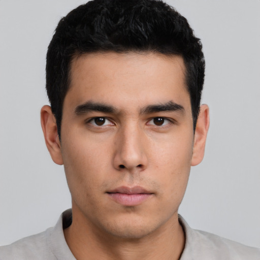 Neutral asian young-adult male with short  black hair and brown eyes