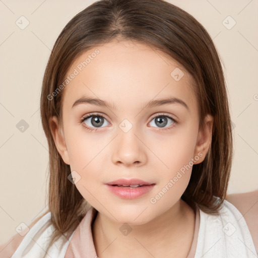 Neutral white child female with medium  brown hair and brown eyes