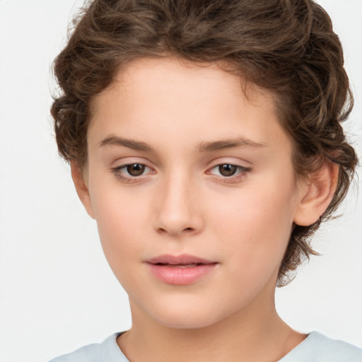 Neutral white child female with short  brown hair and brown eyes