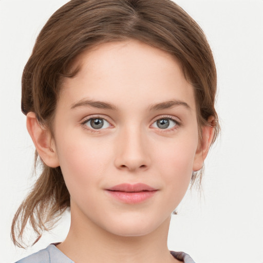 Neutral white young-adult female with medium  brown hair and grey eyes