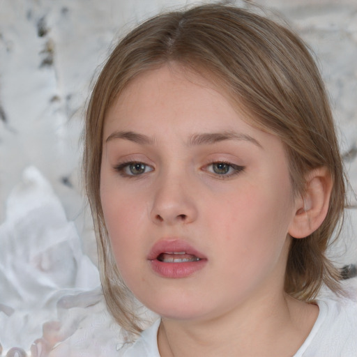 Neutral white child female with medium  brown hair and brown eyes