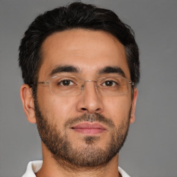 Neutral asian young-adult male with short  brown hair and brown eyes