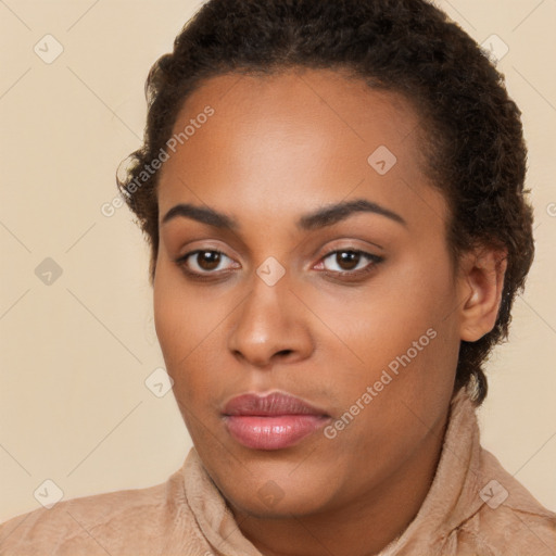 Neutral black young-adult female with short  brown hair and brown eyes